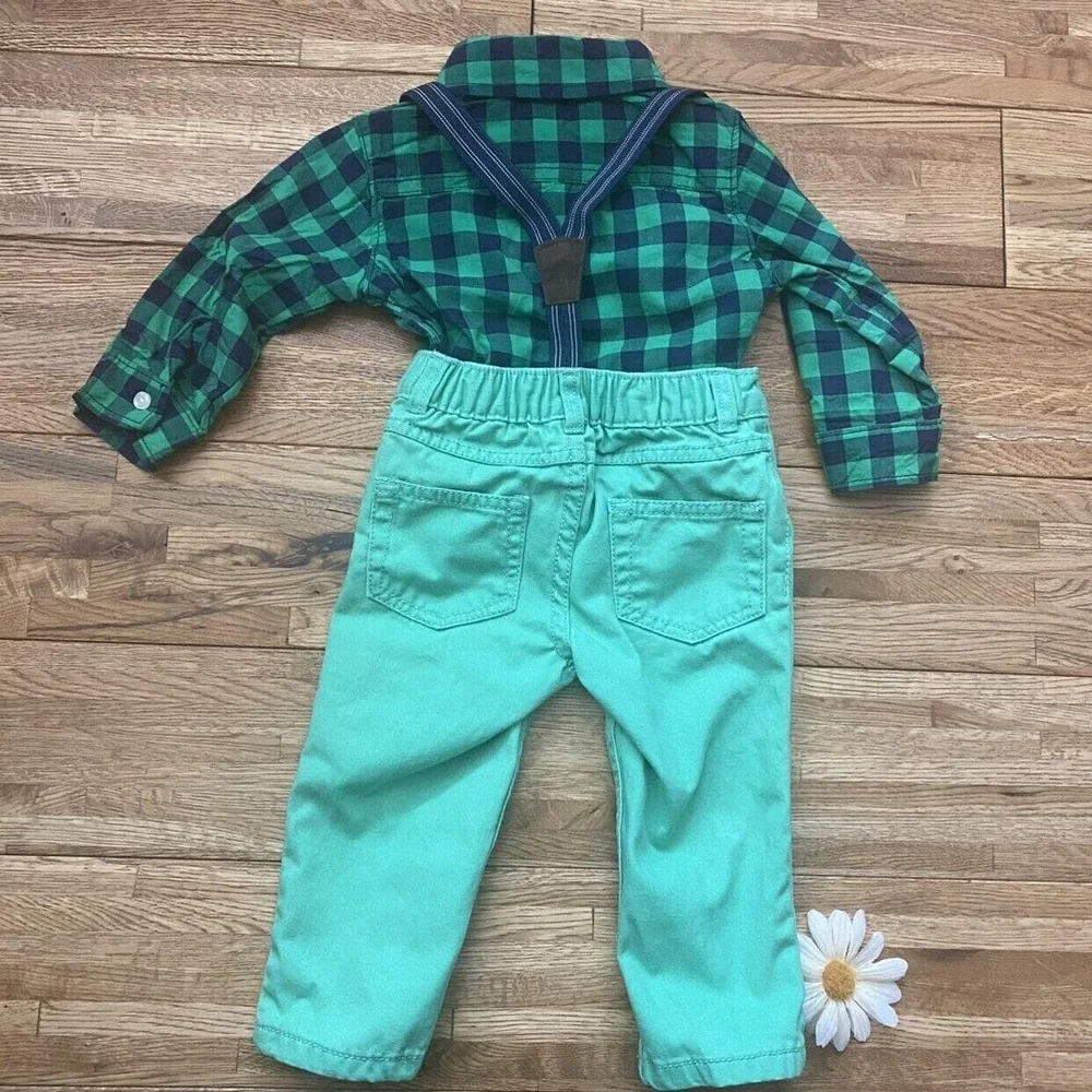 Carter's Plaid St. Patrick's Day Suspenders Outfit Size 12 Mo‎